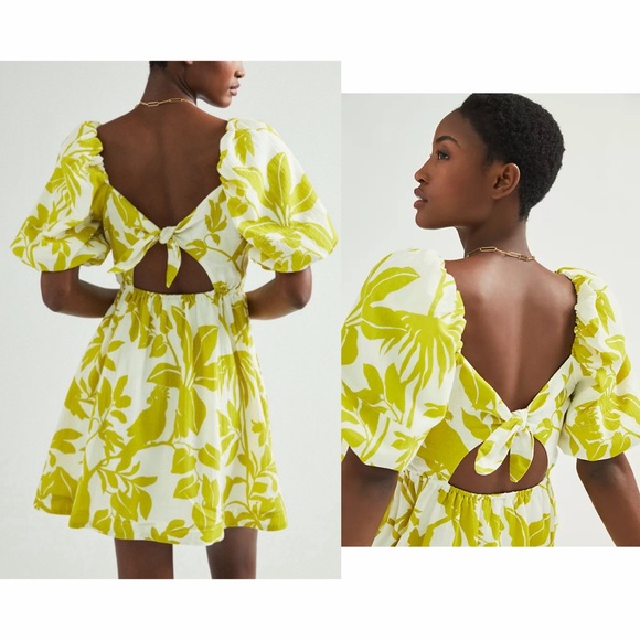 MAEVE x ANTHROPOLOGIE Feliciana Tropical Print Mini Dress Chartreuse Yellow - Picture 2 of 11